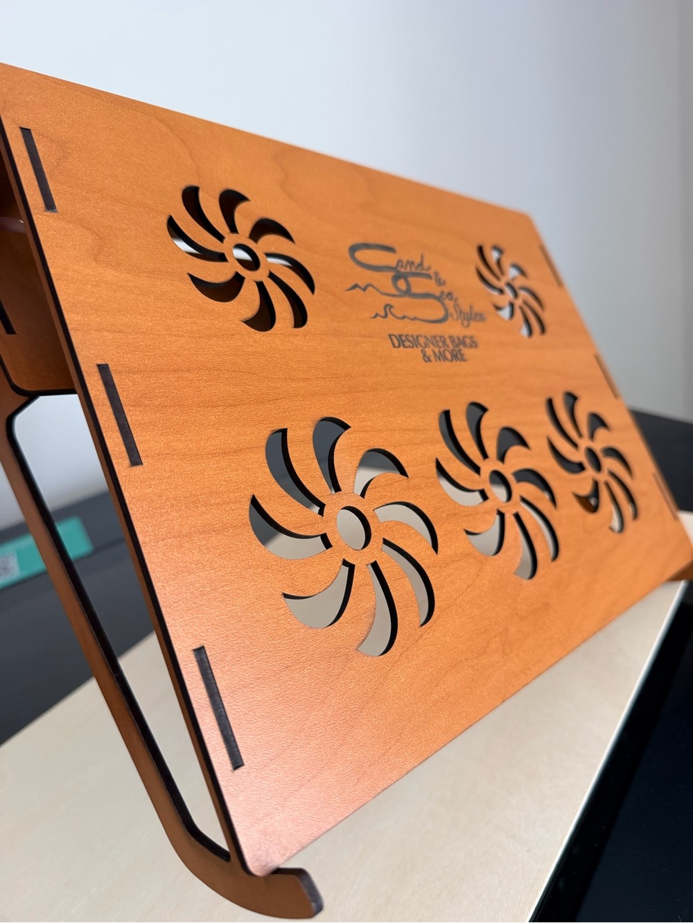 Hand crafted by me wood laptop stand customizable laptop size shown 14”x9” - Picture 5 of 7